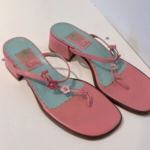 Pink with flowers vintage Lily Pulitzer Italian leather 7 sandals.